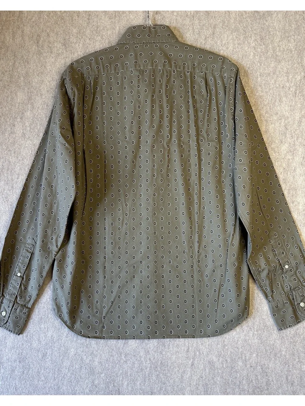 J Crew Slim Fit 100% Cotton Button Shirt Men's Medium Olive Geometric Diamond